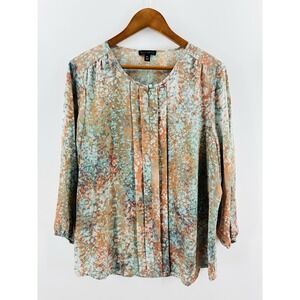 Willi Smith Blouse Womens XL Orange Green Floral Geometric Career HH13